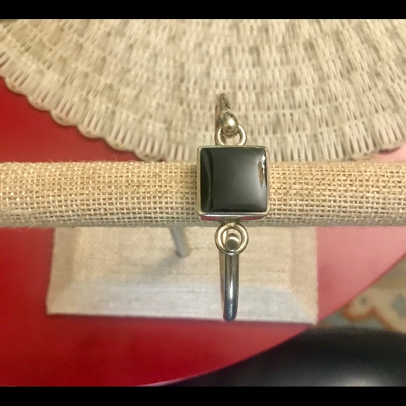 🖤❤️ VTG Taxco Silver 925 Onyx Stone Bangle Bracelet - Picture 4 of 10